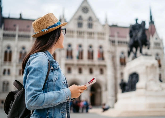 Tourist explores the city center